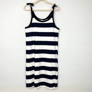ZARA Navy Stripe Sleeveless Cotton Dress with Black Trim Sz‎ M